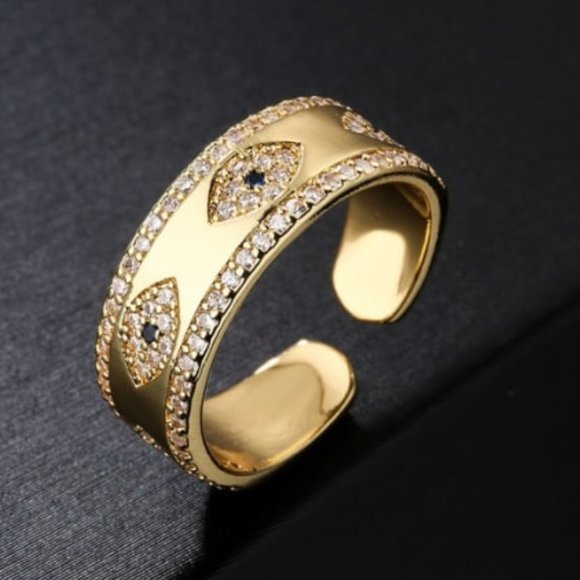 NEW 18K gold Evil Eye Open Adjustable Ring - Picture 3 of 4